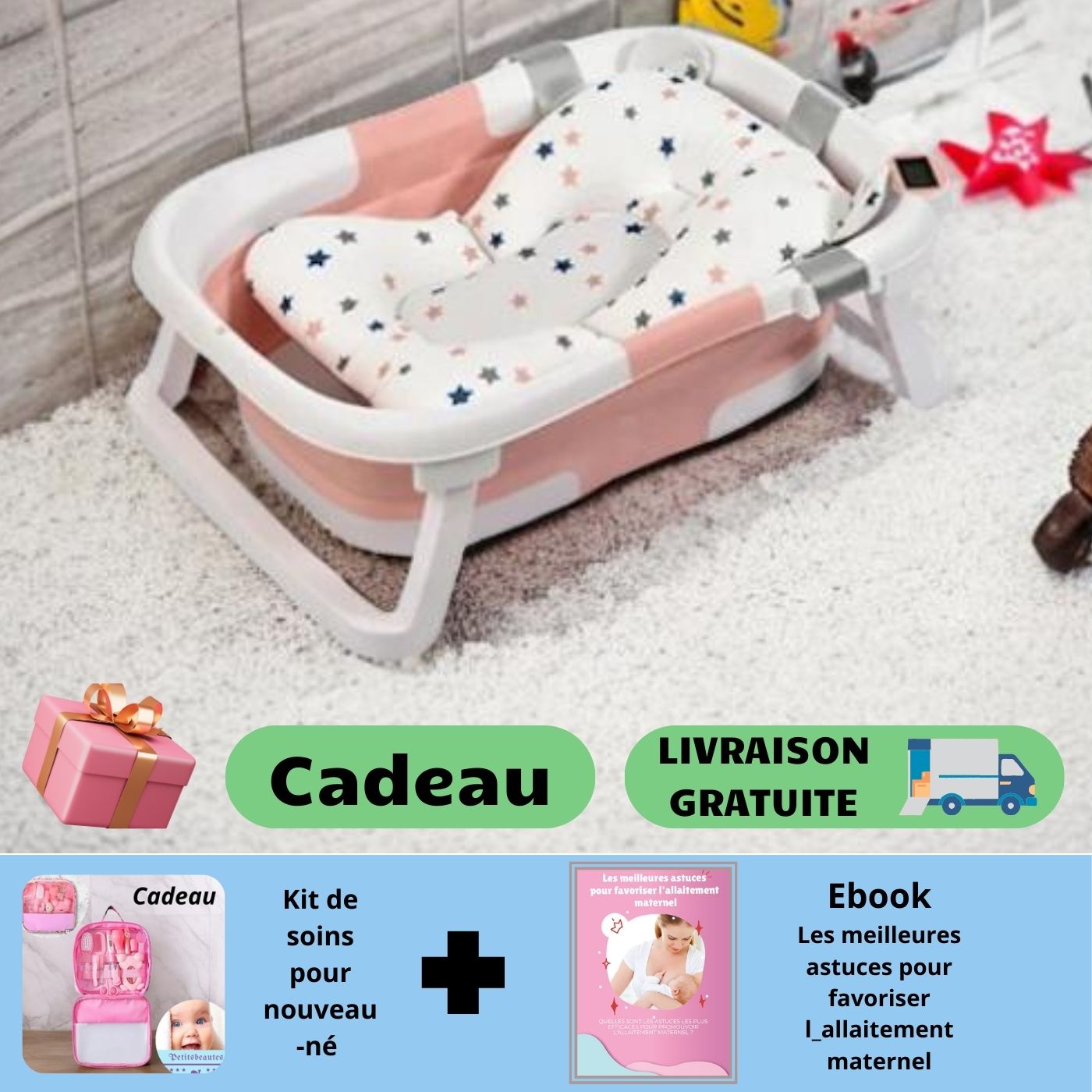 Flexi BB™/Baignoire pliante  pour bébé avec thermomètre