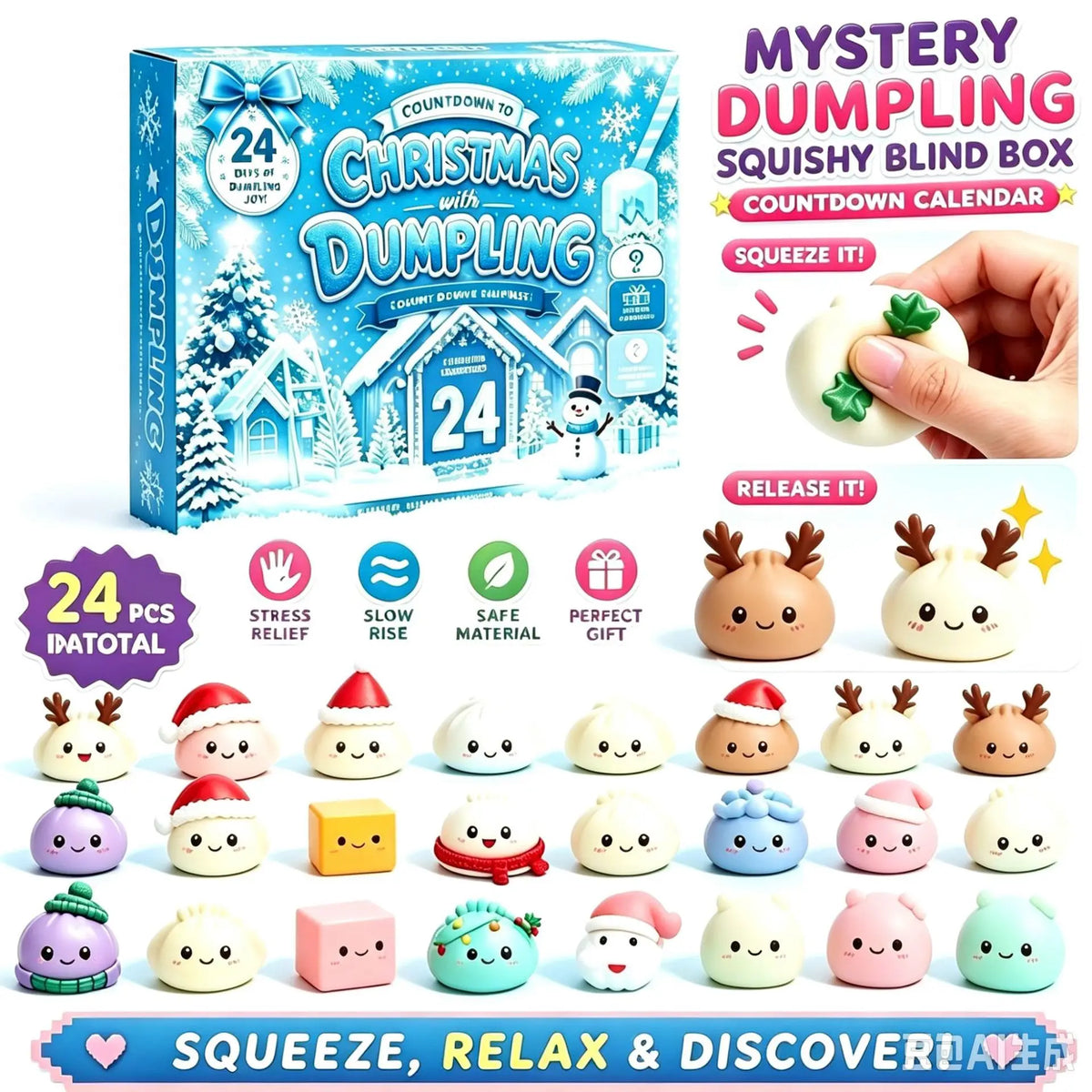 Calendrier de l'Avent squishy coffret bleu givré