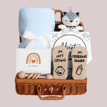Coffret naissance panier en rotin | 7 pièces - Petitsbeautes