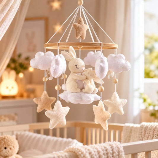 Mobile bébé | Lapin et Nuages en Feutre - Petitsbeautes