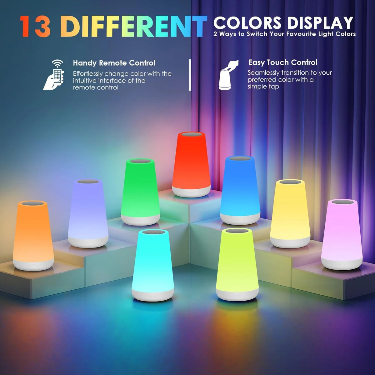 Veilleuse Bébé Rechargeable 13 Couleurs | Lampe Tactile - Petitsbeautes